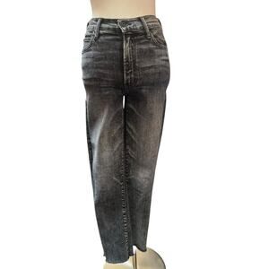 Mother Rascal Ankle Snippet Jeans 27 Black High Waisted Raw Hem EUC